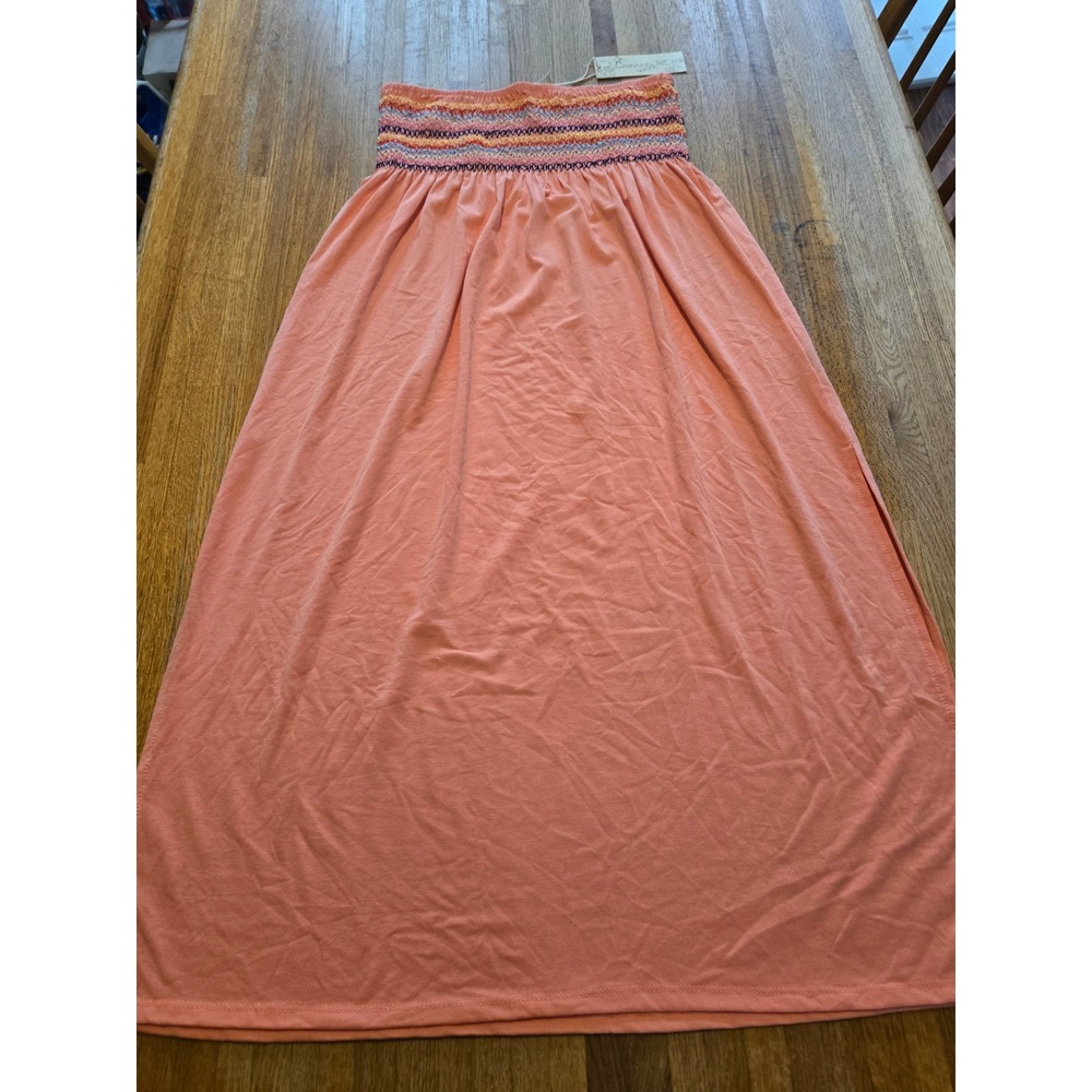 Chances R Women XL Peach Rainbow Stitch Smocked Slit Flowy Sundress Maxi Skirt